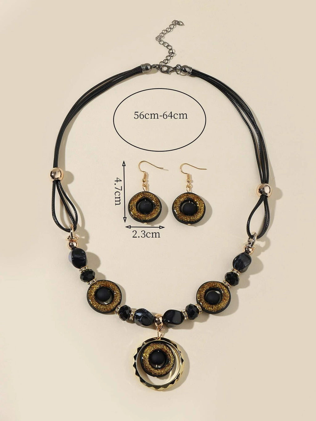 15672 1b-002 Collar con diseño de redondo + Pendientes largos