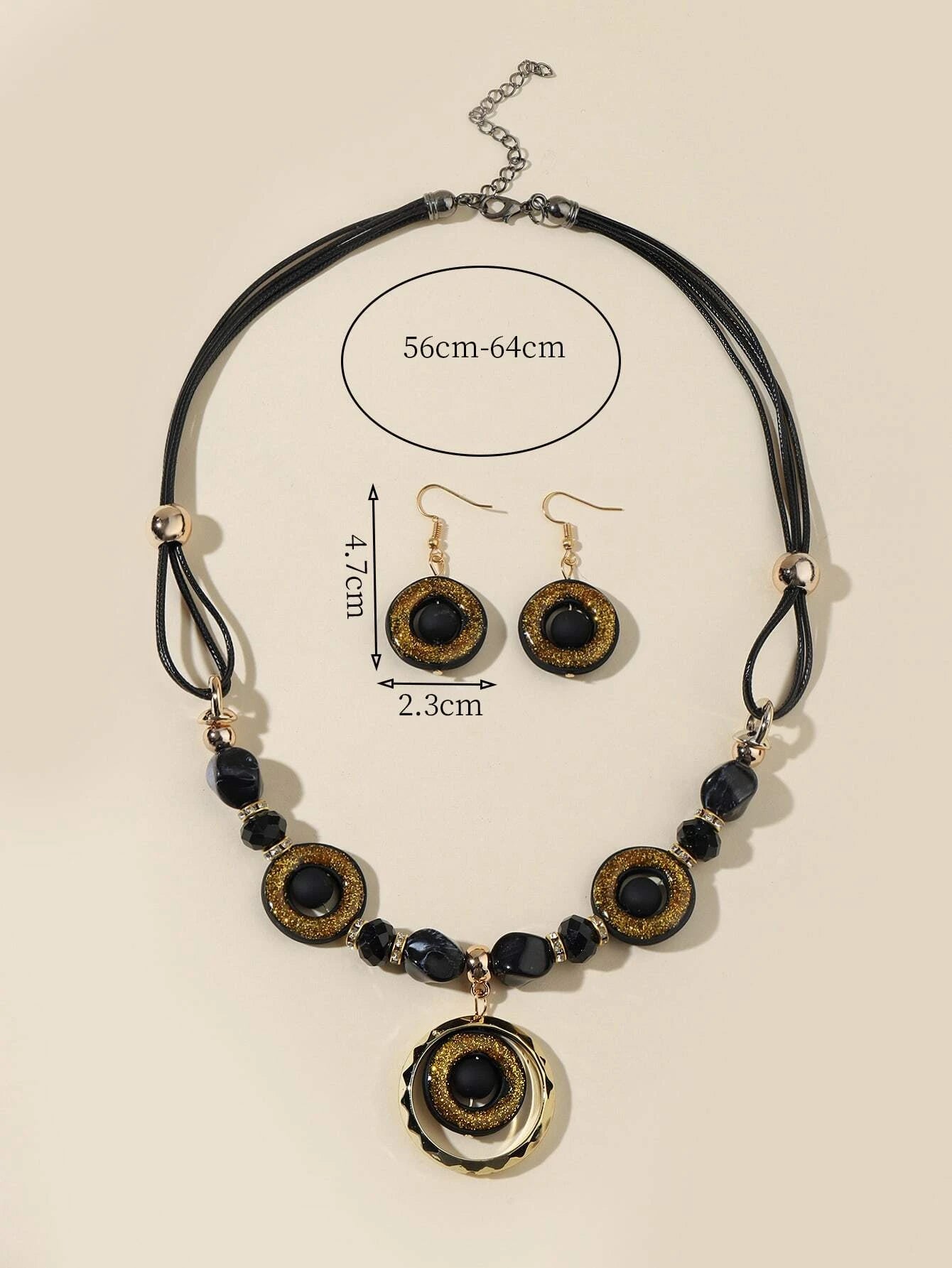 15672 1b-002 Collar con diseño de redondo + Pendientes largos