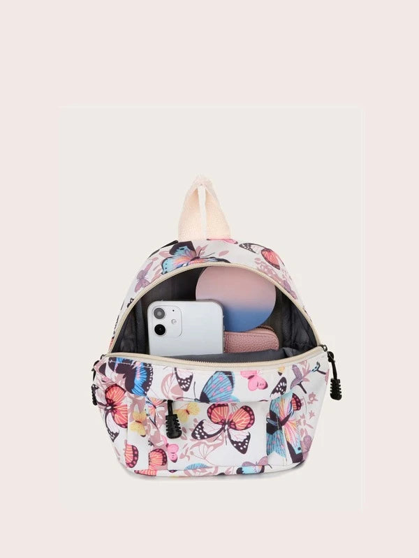 8034 b02-01 Mini mochila de nailon para mujer con estampado de mariposas