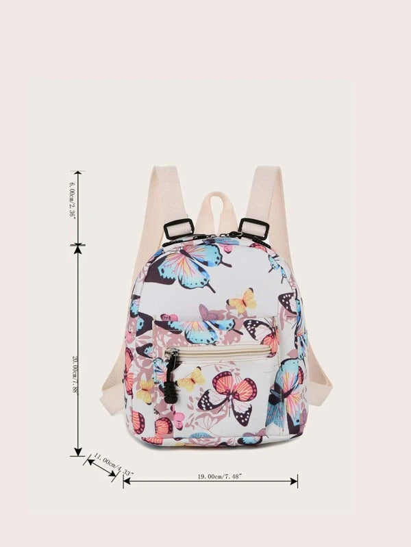 8034 b02-01 Mini mochila de nailon para mujer con estampado de mariposas