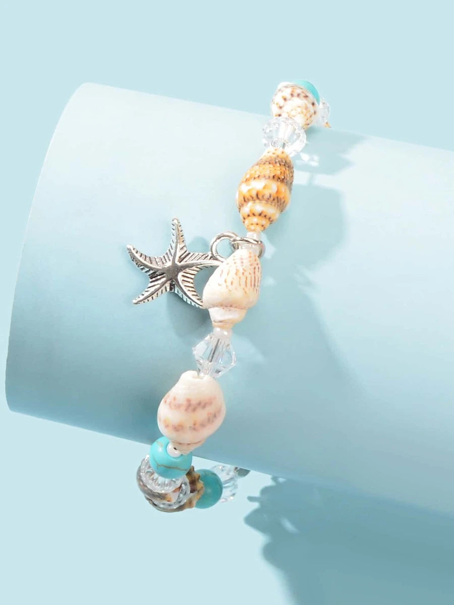 11637 1b-05-01 Pulsera tobillera con cuenta estrella de mar accesorio con diseño de concha