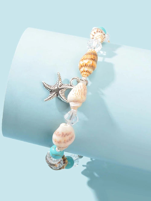 11637 1b-021 Pulsera tobillera con cuenta estrella de mar accesorio con diseño de concha