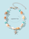 5684 1b-02-15 Pulsera tobillera con cuenta estrella de mar accesorio con diseño de concha