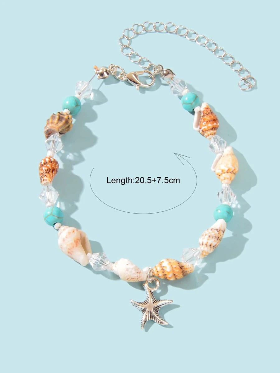 11637 1b-020 Pulsera tobillera con cuenta estrella de mar accesorio con diseño de concha