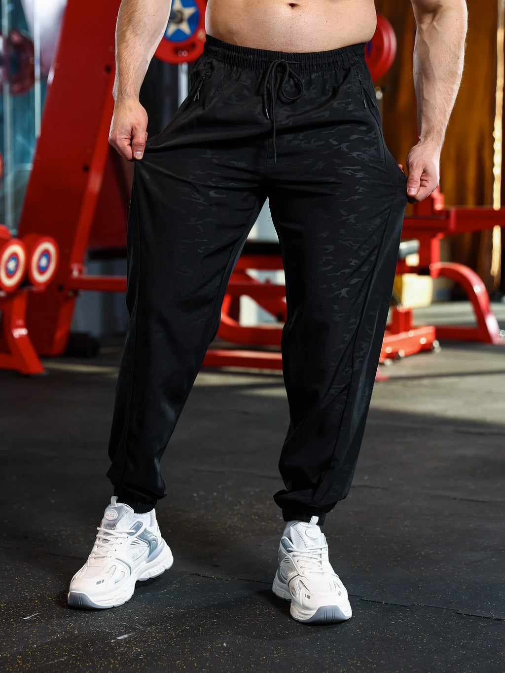 9854 1t-209 Pantalones deportivos con estampado camuflaje de cintura con cordón