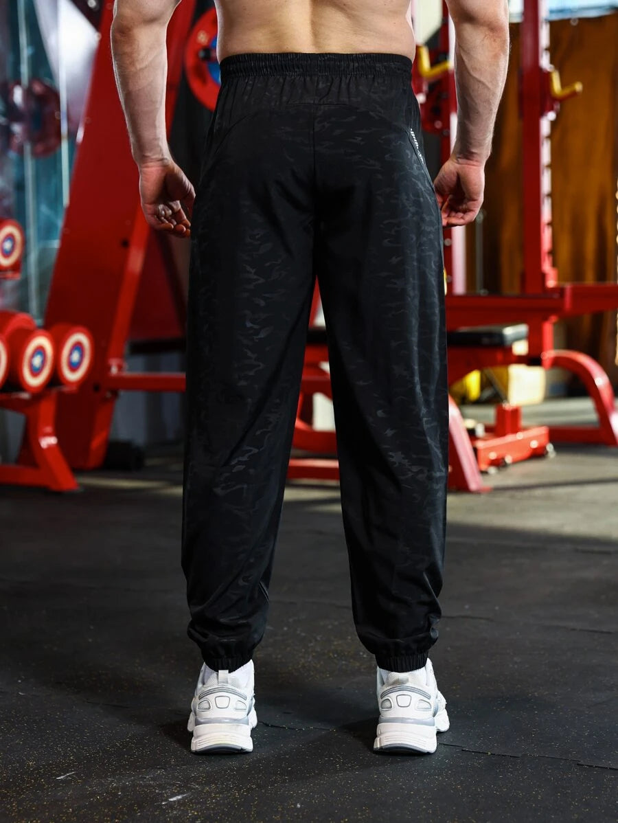 9854 1t-209 Pantalones deportivos con estampado camuflaje de cintura con cordón