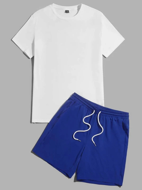 6718 2c-282 Short con camiseta con estampado de slogan y dibujos animados