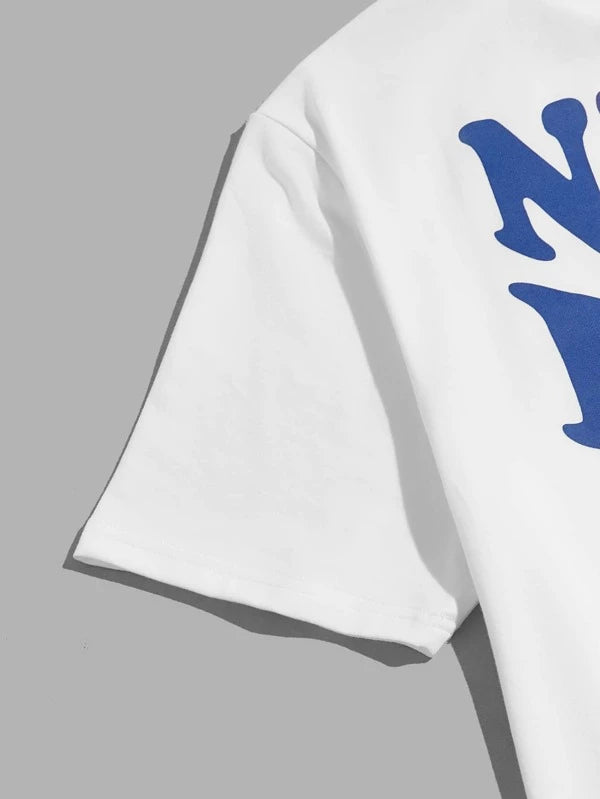 6718 2c-282 Short con camiseta con estampado de slogan y dibujos animados