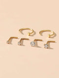 15277 1b-052 6 piezas/set Piercing de nariz con decoración de circonita cúbica