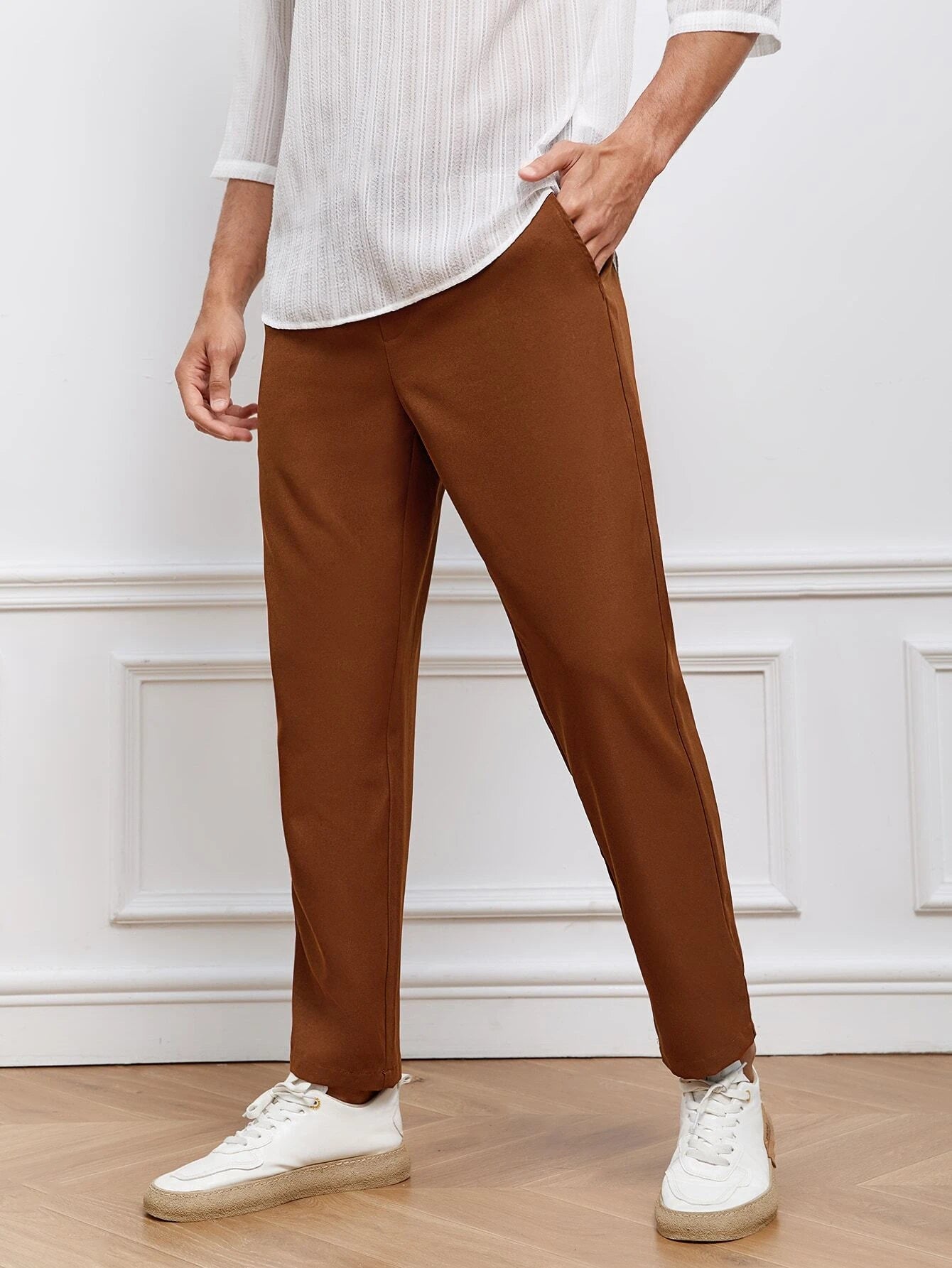 7043 a04-01 Pantalones unicolor con bolsillo oblicuo