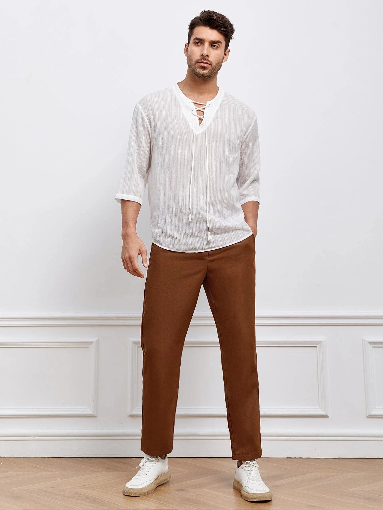 7043 a04-01 Pantalones unicolor con bolsillo oblicuo