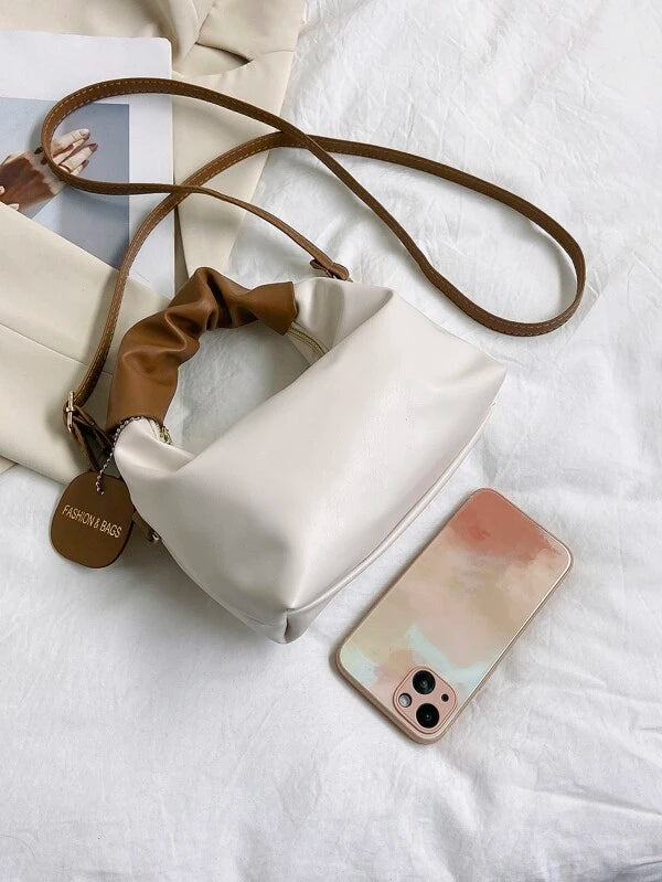 7537 a03-04 Bolso hobo minimalista con diseño fruncido con accesorio de bolso