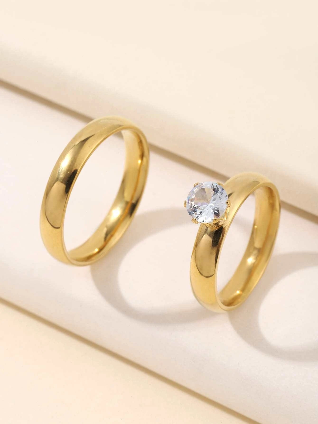 7478 b03-16 Set 2 piezas  Anillo pareja con diseño de diamante de imitación Mujer talla 7 y Hombre talla 9