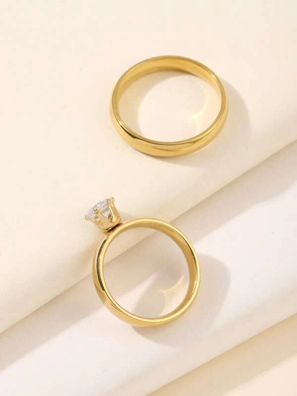 7478 b03-16 Set 2 piezas  Anillo pareja con diseño de diamante de imitación Mujer talla 7 y Hombre talla 9