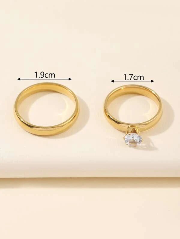 7478 b03-16 Set 2 piezas  Anillo pareja con diseño de diamante de imitación Mujer talla 7 y Hombre talla 9