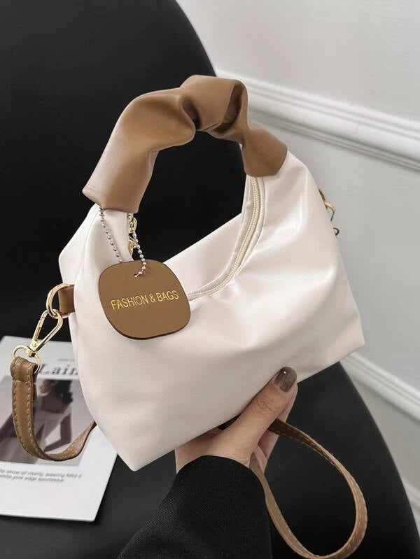 7537 a03-04 Bolso hobo minimalista con diseño fruncido con accesorio de bolso