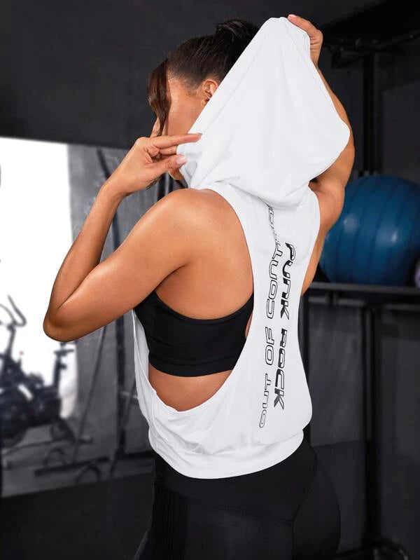 6535 1t-011 Sudadera deportiva con estampado de letra con capucha