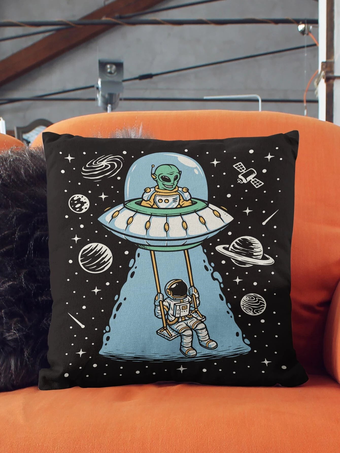 4687 a06-11 Una pieza con extraterrestre & con estampado de astronauta decorativo Cojín con dibujos animados lino Funda de cojín para casa
