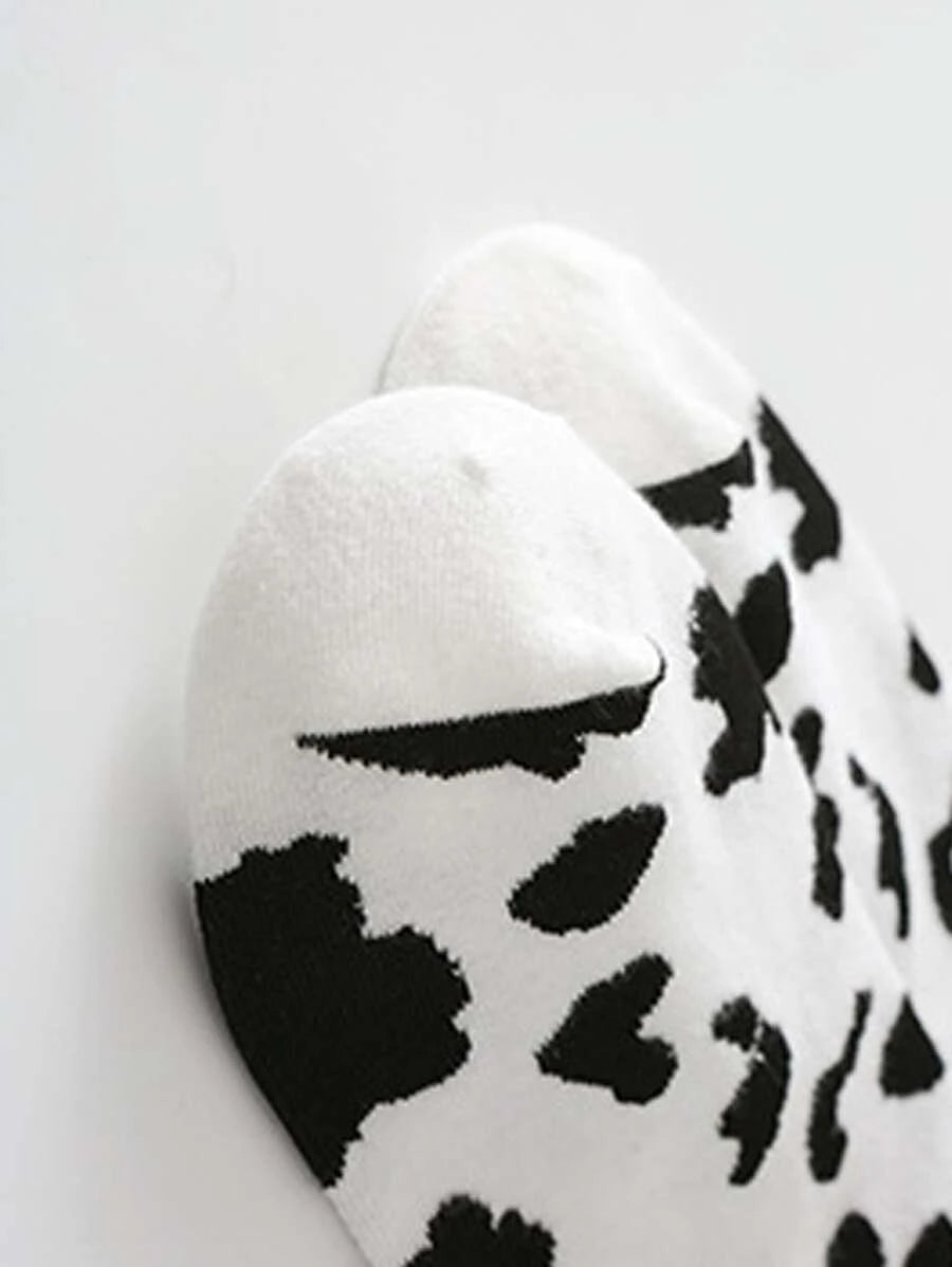 7864 a08-12 Calcetines 5 pares tobilleros con estampado de vaca