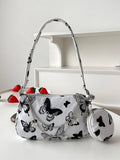 5831 1c-01-09 Bolsa cuadrada con estampado de mariposa con monedero