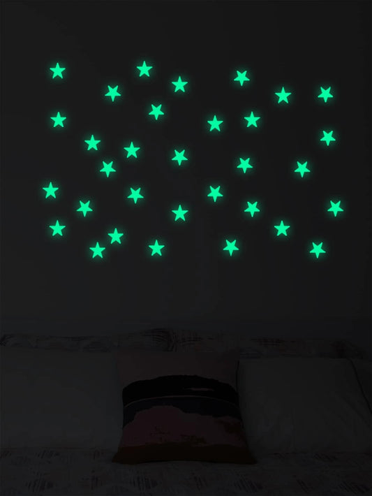 8128 1b-02-05 set 32 piezas Calcomanía de pared PVC con patrón de estrella brillante en oscuro para casa