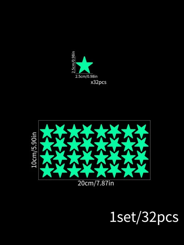 8128 1b-076 set 32 piezas Calcomanía de pared PVC con patrón de estrella brillante en oscuro para casa