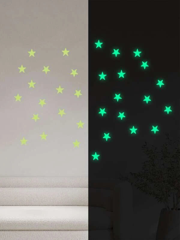 8128 1b-02-05 set 32 piezas Calcomanía de pared PVC con patrón de estrella brillante en oscuro para casa