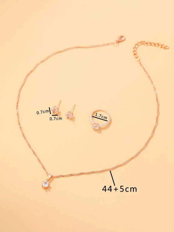 7347 b03-12 Cuatro piezas/set conjunto de joyería de decoración de diamantes de imitación circonita cúbica aretes collar anillo conjunto de cuatro piezas