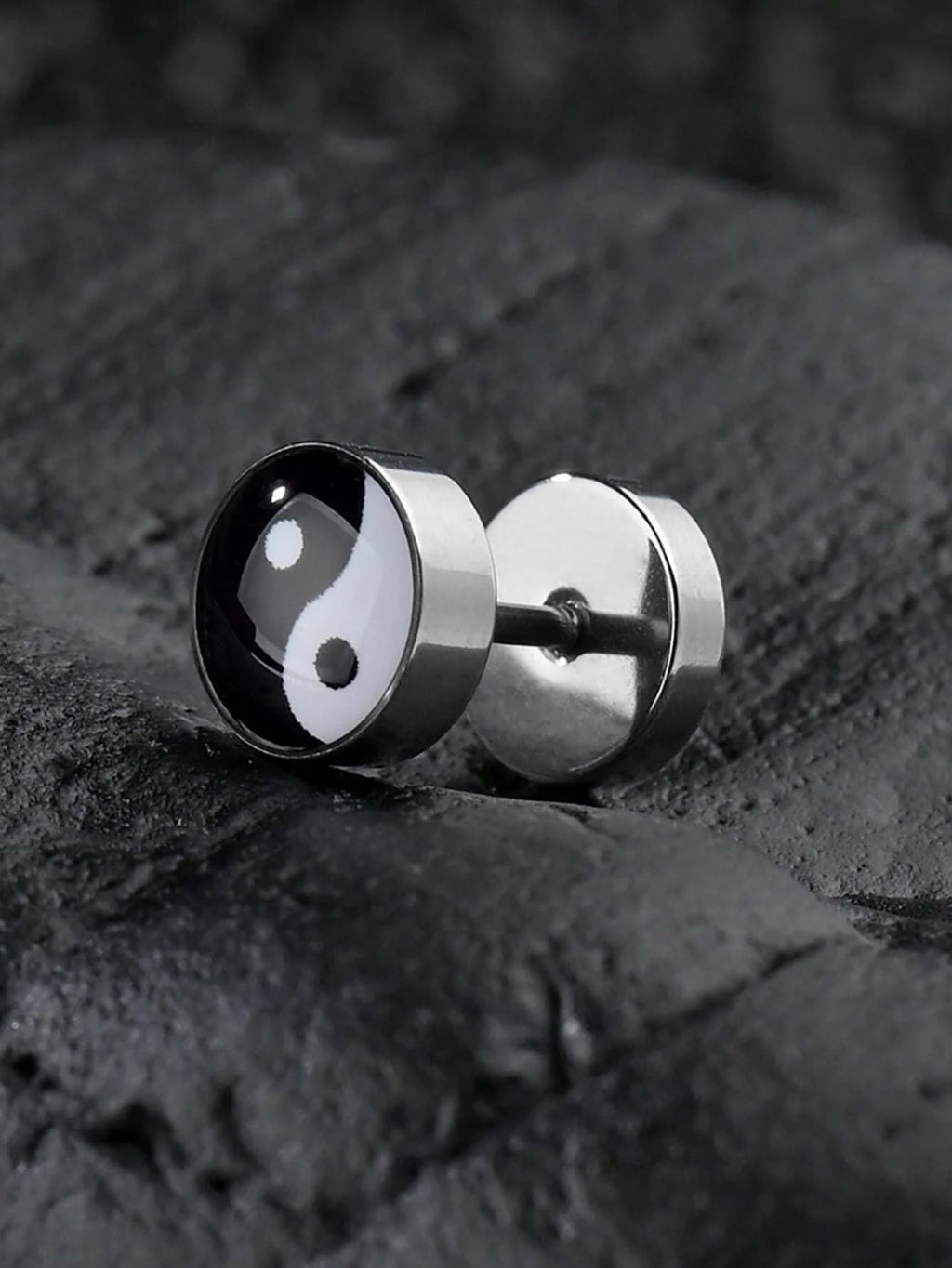 15373 1b-036 Pendiente redondo patrón Yin y Yang 1 Pza