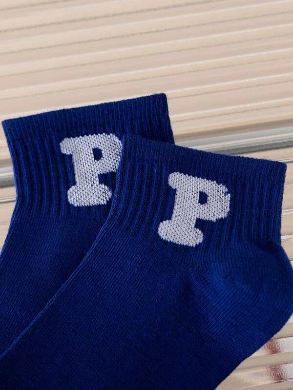 7212 1a-001 Cinco pares Calcetines tobilleros con estampado de corazón y letra