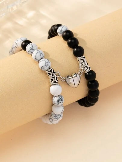 9578 b01-31 Pulsera 2 piezas con cuenta pareja magnético con adorno de corazón