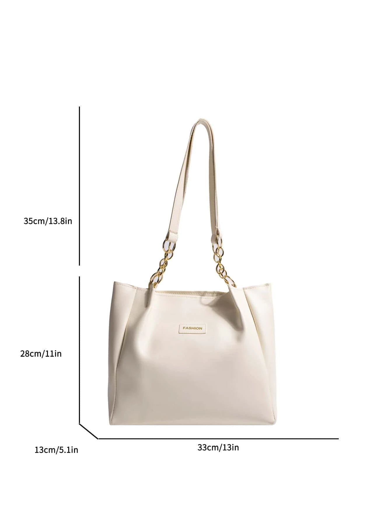 8462 1c-018 Bolso tote de hombro blanco con diseño de parche de letra doble asa