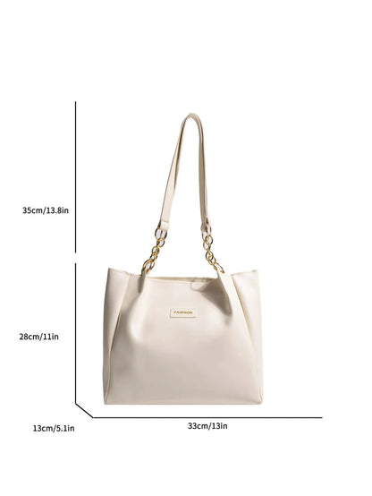 8462 1c-01-05 Bolso tote de hombro blanco con diseño de parche de letra doble asa