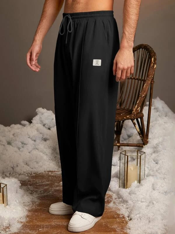 6683 1t-011 Pantalones con diseño de parche de letra de cintura con cordón