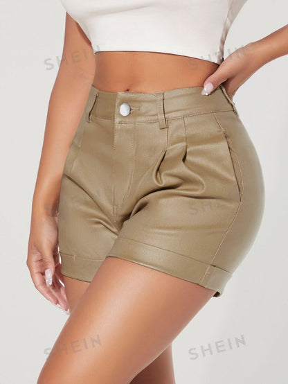 10559 a02-10 Shorts Petite en mezclilla con fruncido bajo de doblez SHEIN PETITE