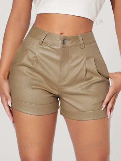 10559 a02-10 Shorts Petite en mezclilla con fruncido bajo de doblez SHEIN PETITE