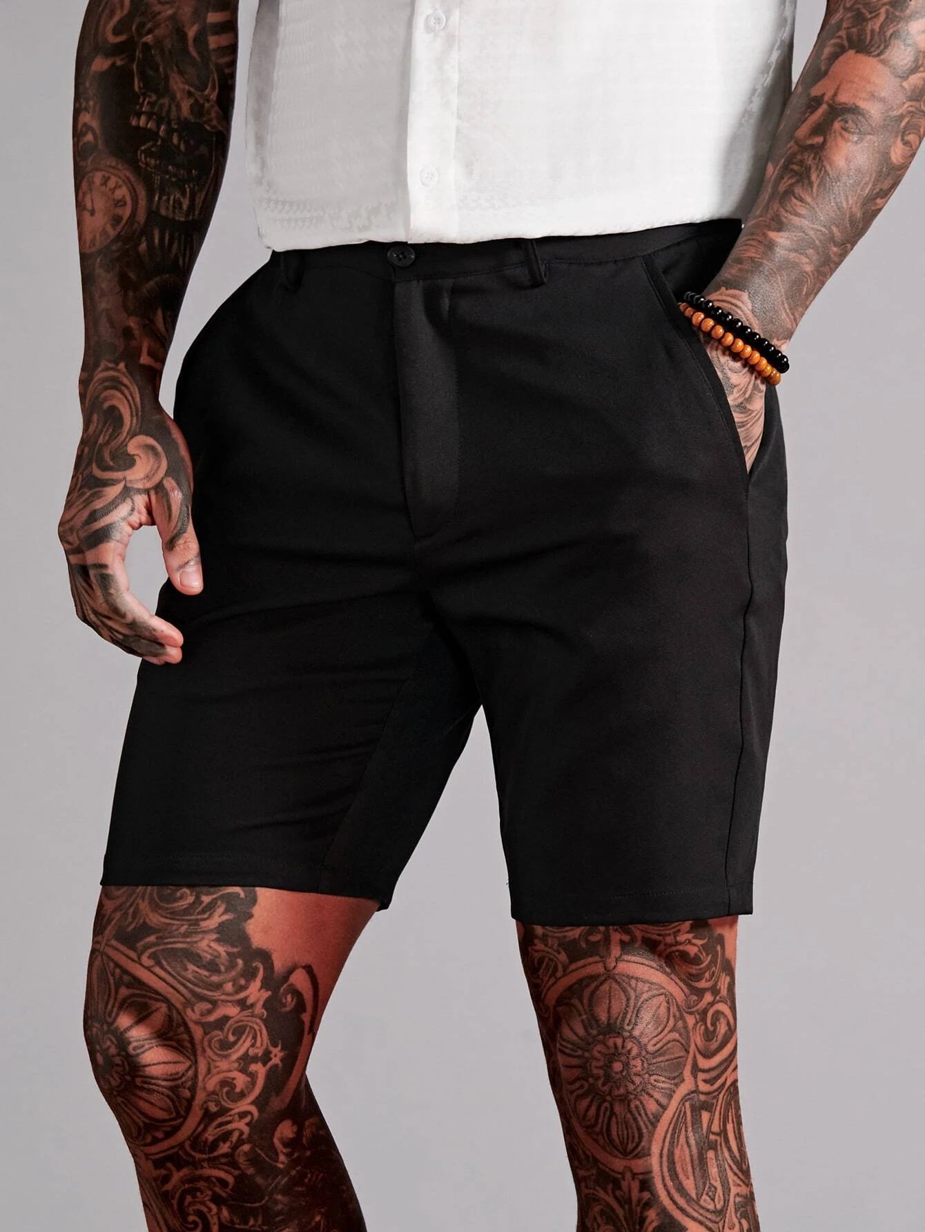 7044 a04-01 Shorts unicolor con bolsillo oblicuo para hombres