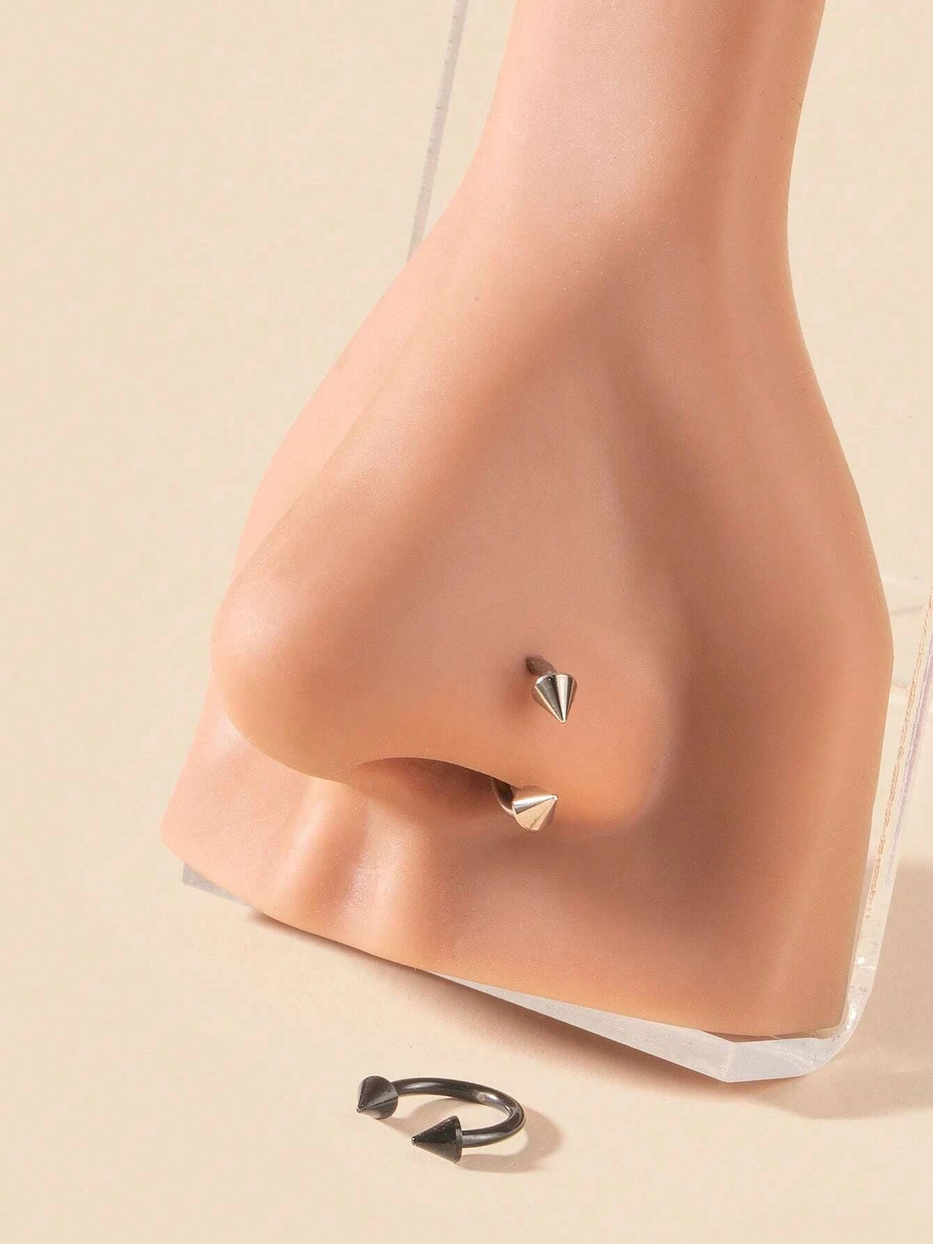 5862 1b-023 Set 2 piezas Anillo de nariz minimalista de acero inoxidable Simple