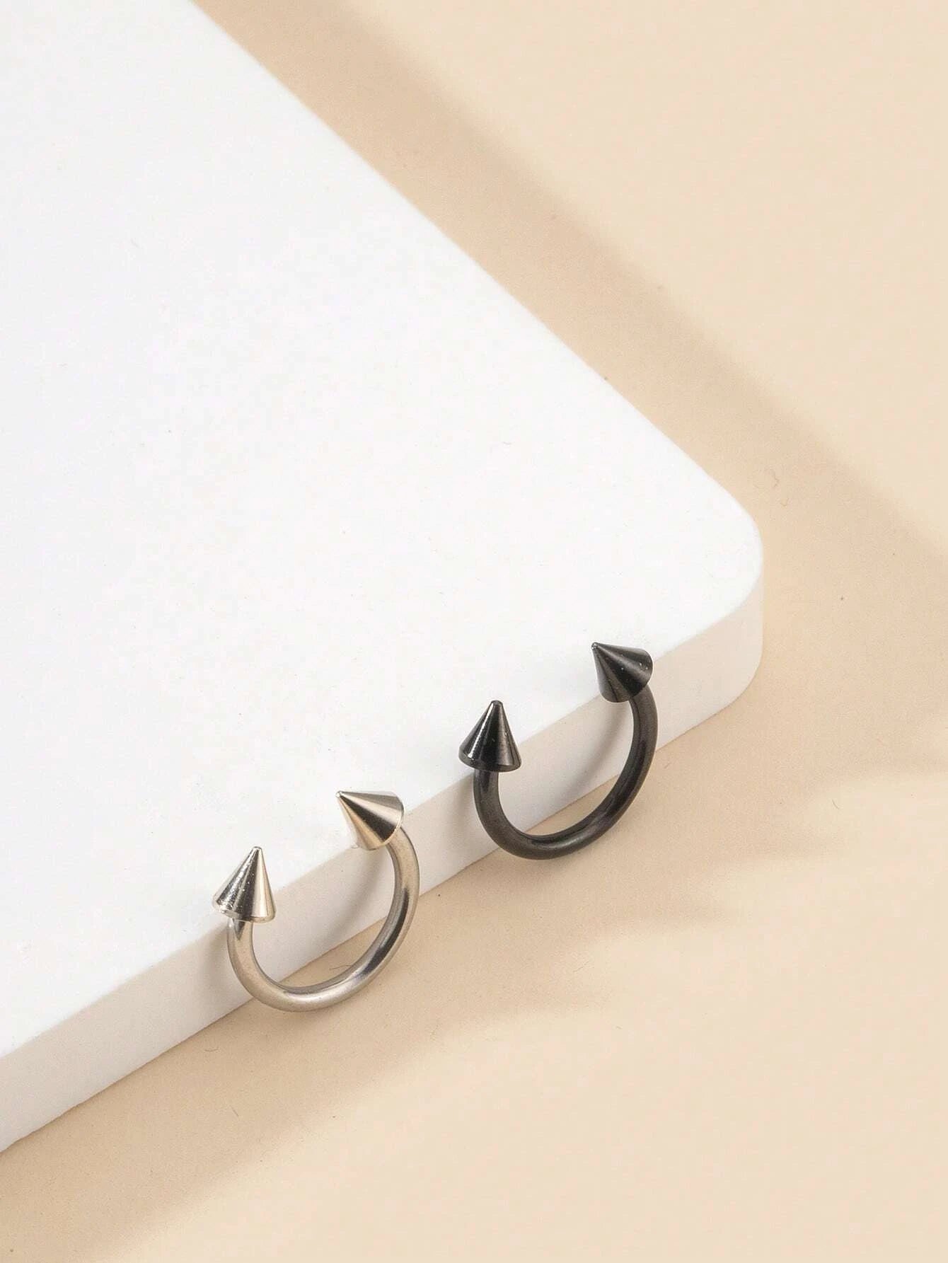 5862 1b-023 Set 2 piezas Anillo de nariz minimalista de acero inoxidable Simple