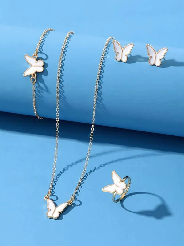 2149 t01 Cinco piezas/set Set joya dulce con diseño de mariposa para mujeres para decoración diaria