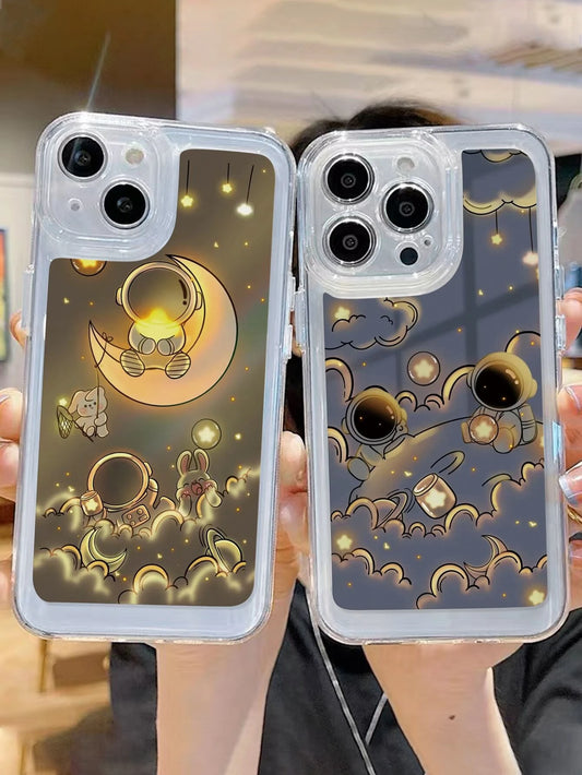 4065 1b-04-07 Dos Fundas de celular transparente con astronauta de dibujos animados con estampado