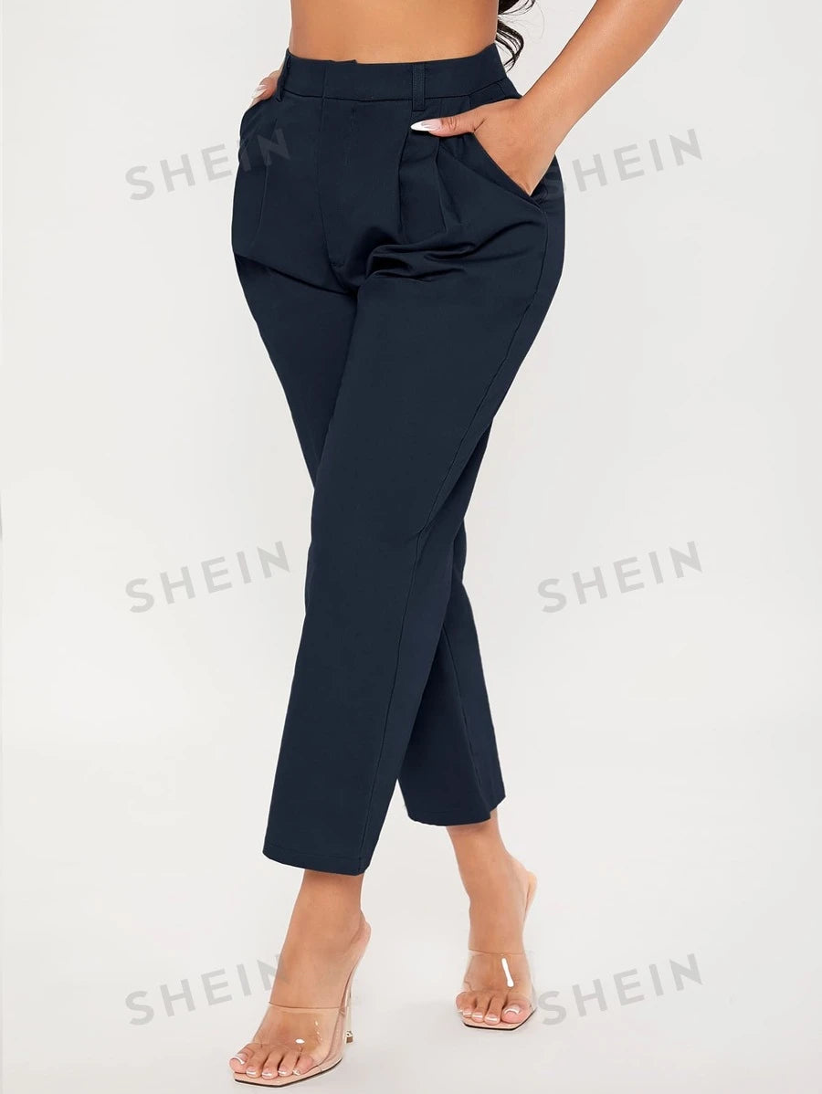 12189 1t-007 Pantalones unicolor con diseño de fruncido crop