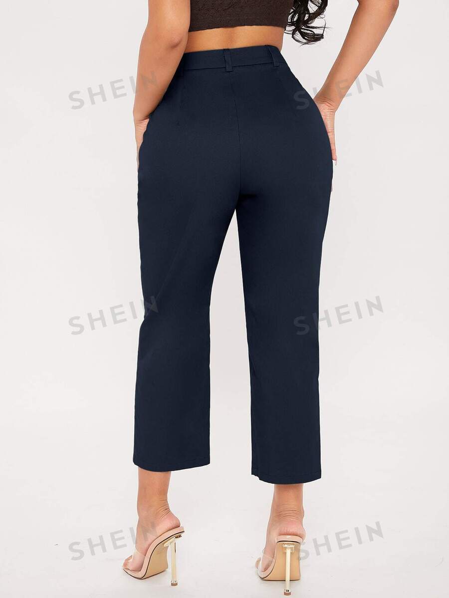 12189 1t-007 Pantalones unicolor con diseño de fruncido crop