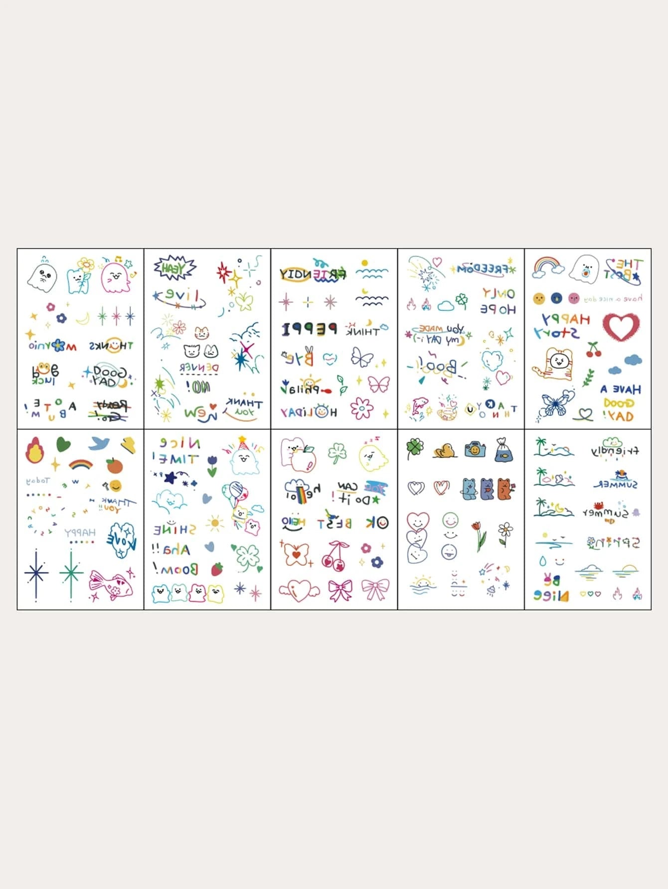 7887 1b-076  (10 Piezas/paquete) Pegatinas De Tatuaje De Personalidad Adorables Y Simples Con Diseño De Caricatura