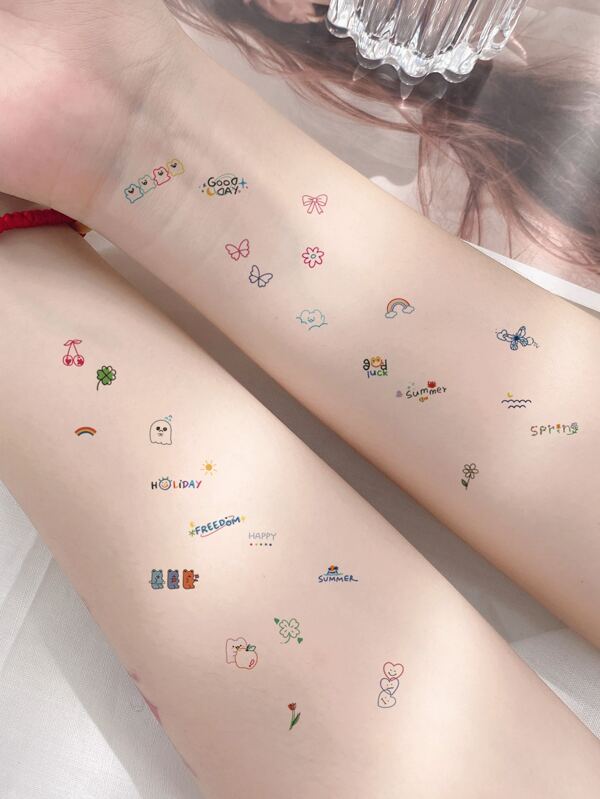 7887 1b-076  (10 Piezas/paquete) Pegatinas De Tatuaje De Personalidad Adorables Y Simples Con Diseño De Caricatura