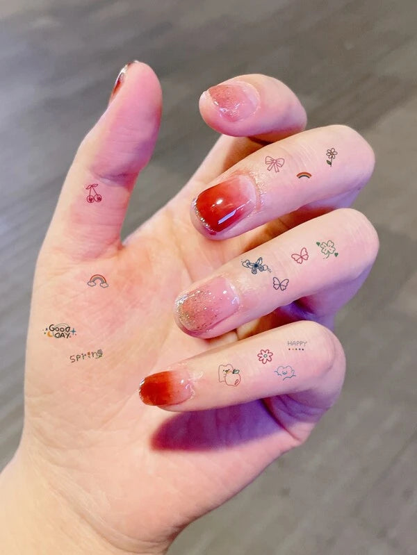 7887 1b-076  (10 Piezas/paquete) Pegatinas De Tatuaje De Personalidad Adorables Y Simples Con Diseño De Caricatura