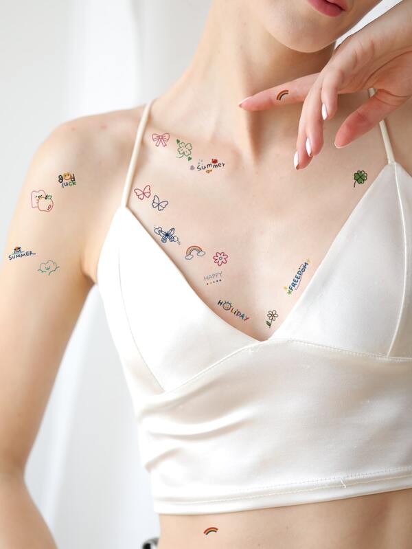 7887 1b-076  (10 Piezas/paquete) Pegatinas De Tatuaje De Personalidad Adorables Y Simples Con Diseño De Caricatura