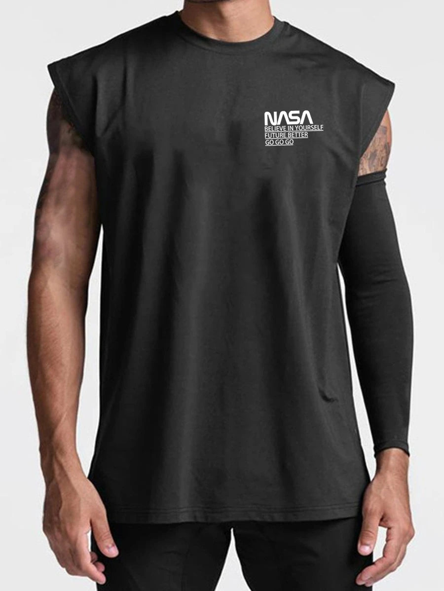 10835 1t-006 Hombres Top tank deportivo con estampado de letra