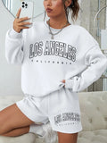 6546 a01-02 Shorts con sudadera con estampado de letra de hombros caídos
