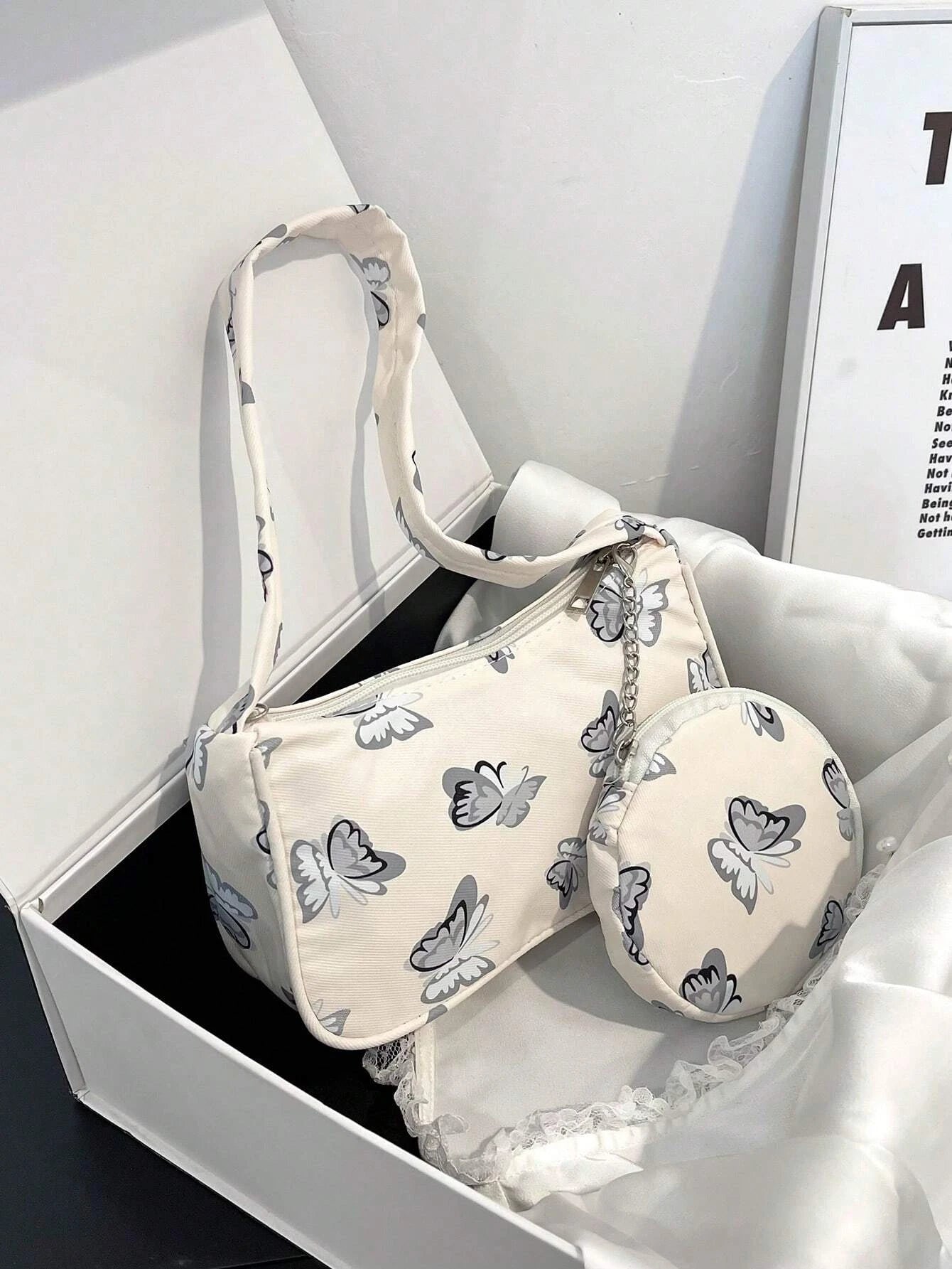 5835 1c-022 Bolso hobo con patrón de mariposa de moda asa superior con monedero